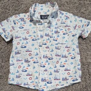The Children's Place White Maritime Print Button Down Shirt